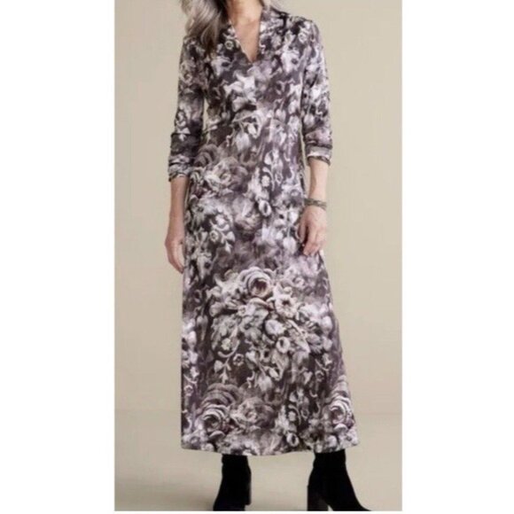 Soft Surroundings Naima Dress M Medium Long Sleeve Maxi Stretch Multi Floral NEW - Picture 6 of 16